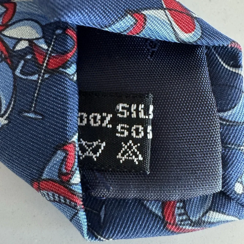 Salvatore Ferragamo Polo Player Necktie Mens OS Navy Blue Silk‎ Equestrian Italy